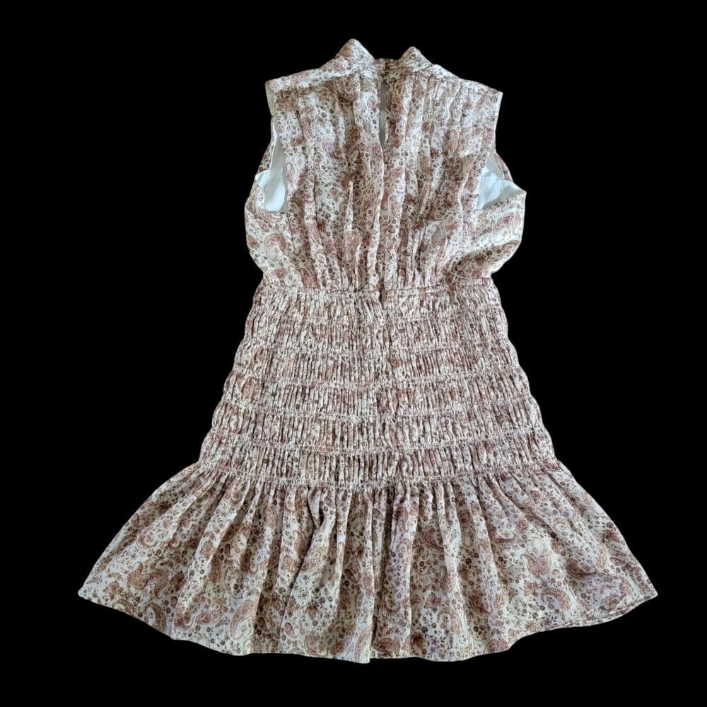 House of Harlow x Shona‎ Joy Colette Paisley Ruched Smocked Mini Dress Mock Neck - Picture 3 of 11
